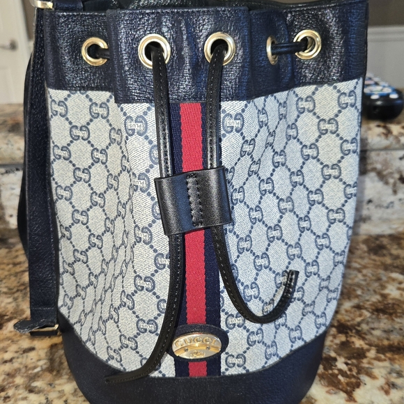 Gucci Blue and Red Monogram Shoulder Bag - Picture 1 of 7